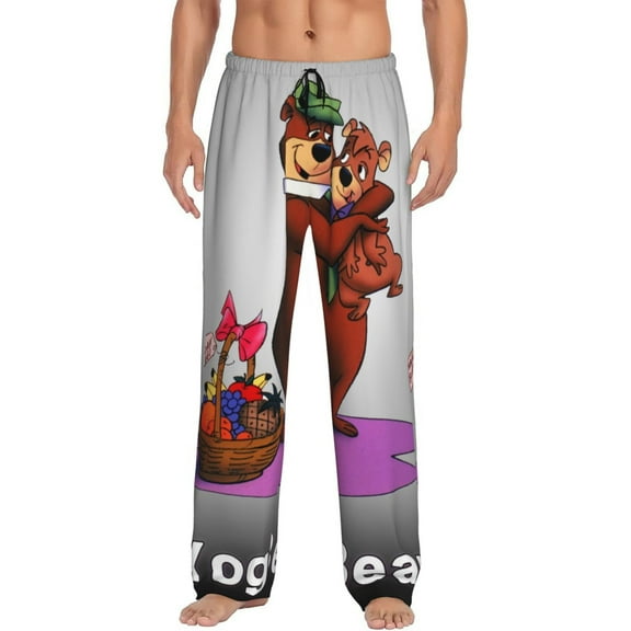 Yogi Bear Men's Pajama Pants Cartoon All Over Print Elastic Waistband Sleep Pants with Pockets Drawstring, Soft Unisex Lounge Bottoms Sleepwear