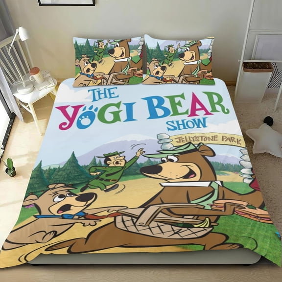 The Yogi Bear Show Themed Bed Sheet Set Three Piece Set 68x86 Inches Comfortable And Skin Friendly Unique Design Creating A Star Studded Night Home Decor Gifts For Family Friends fans