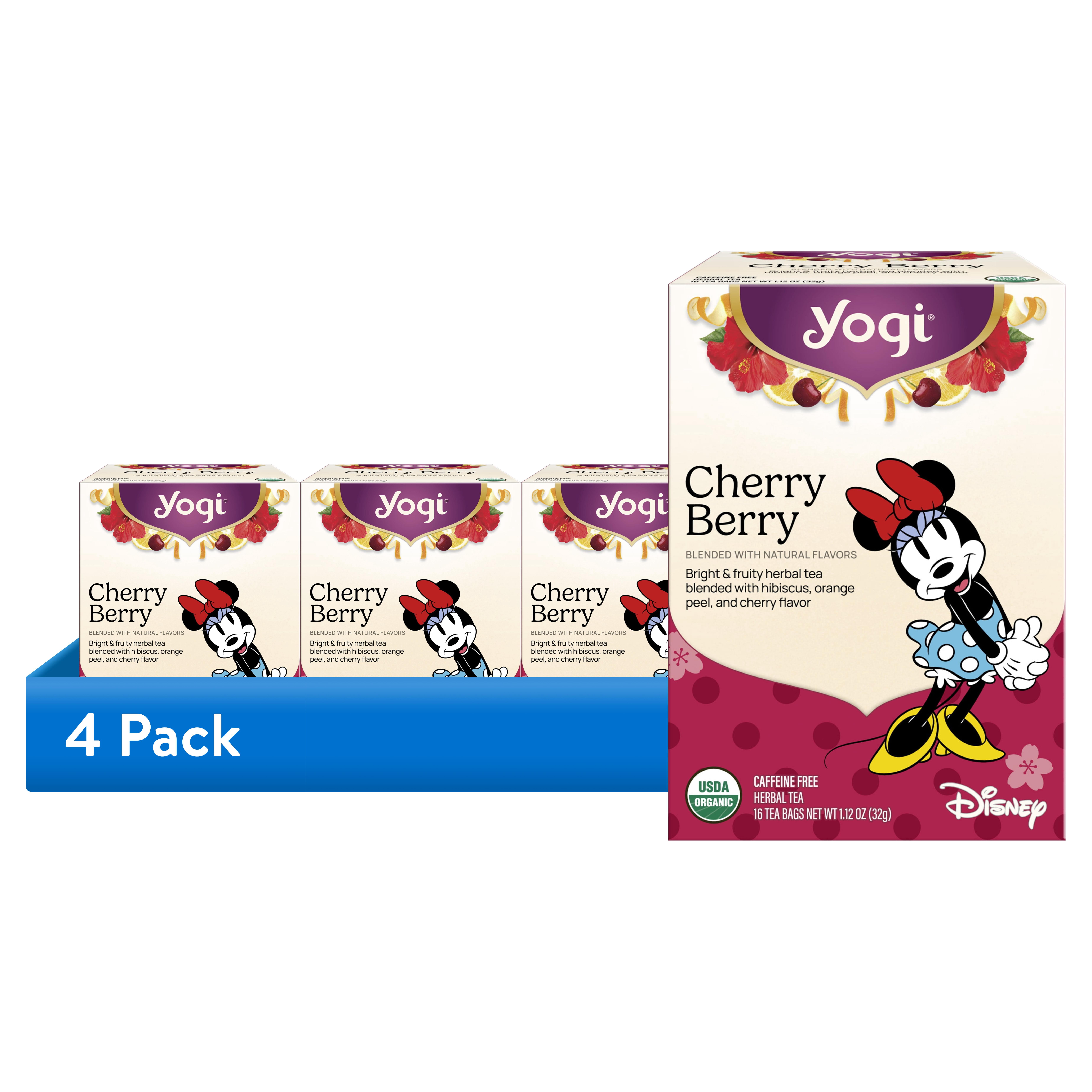 (4 pack) Yogi Tea Cherry Berry, Caffeine-Free, Organic Herbal Tea Bags, 16 Count