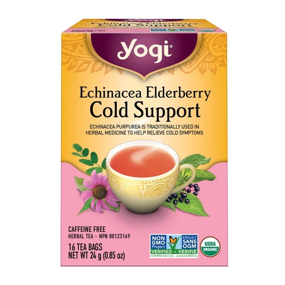 Yogi Echinacea Elderberry Cold Support Herbal Tea, 16 Bags, 24g/0.8 oz