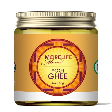 Yogi Ghee by MoreLife Market | Traditional Organic Clarified Butter | 100% Grass Fed Cows | Non-GMO | Preservative Free | Good for your Body and Digestion | 9oz glass jar