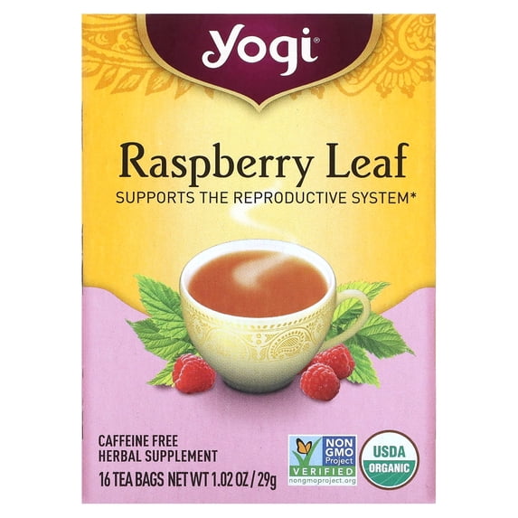 Yogi Non-GMO Caffeine Free Organic Herbal Tea Raspberry Leaf 16 Tea Bags Pack of 2