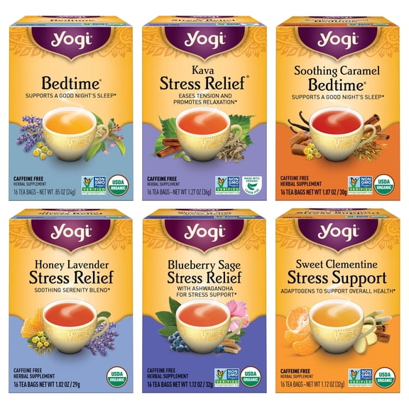 Yogi Tea Assorted Herbal Tea Variety Pack, Caffeine Free Tea Bags, 6 Boxes of 16