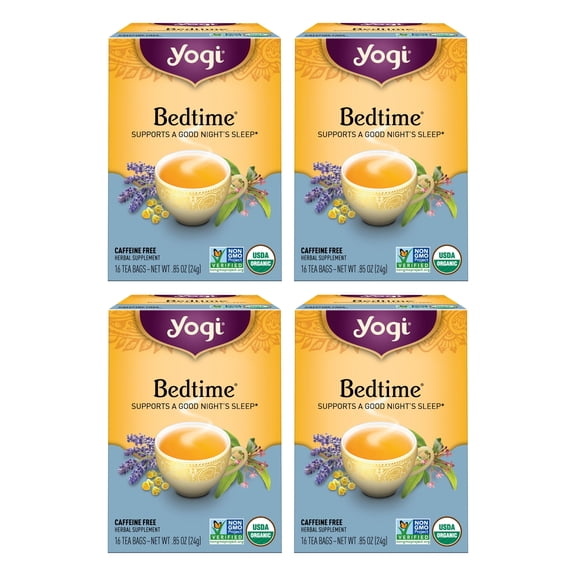 Yogi Tea Bedtime, Caffeine-Free Organic Herbal Tea Bags, 4 Boxes of 16