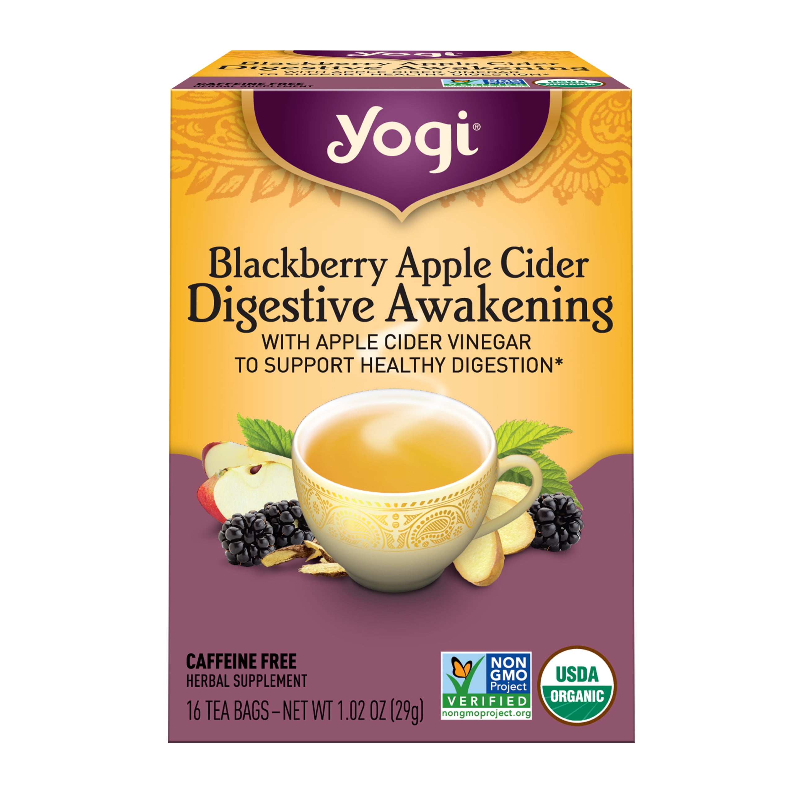 Yogi Tea Blackberry Apple Cider Digestive Awakening, Herbal Tea Bags, 16 Count