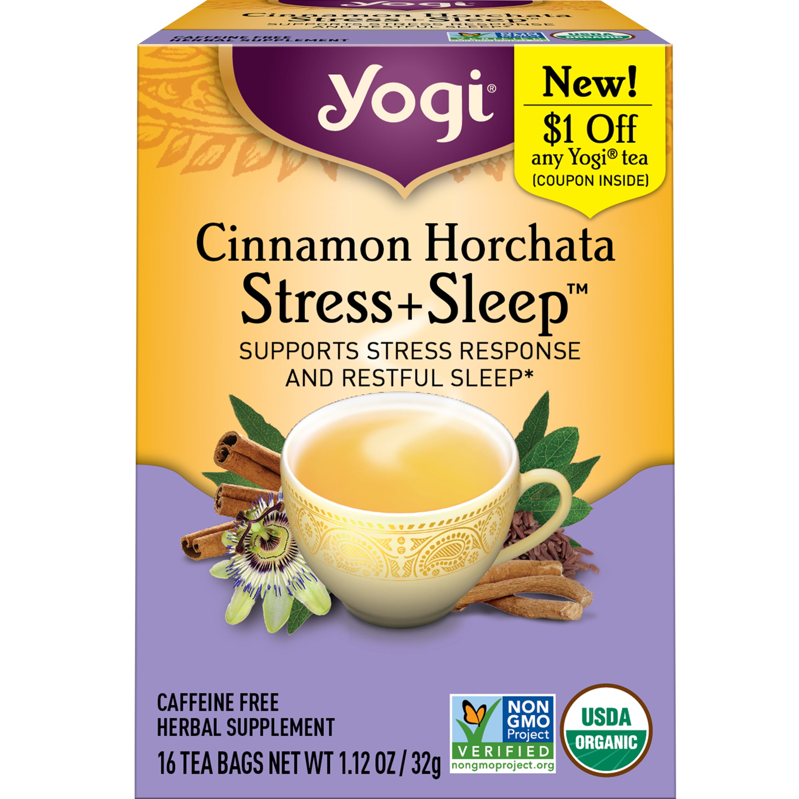 Yogi Tea Cinnamon Horchata Stress + Sleep, CaffeineFree Herbal Tea