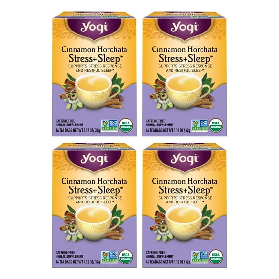 Yogi Tea, Cinnamon Horchata Stress + Sleep, Herbal Tea, Wellness Tea Bags, 4 Boxes of 16