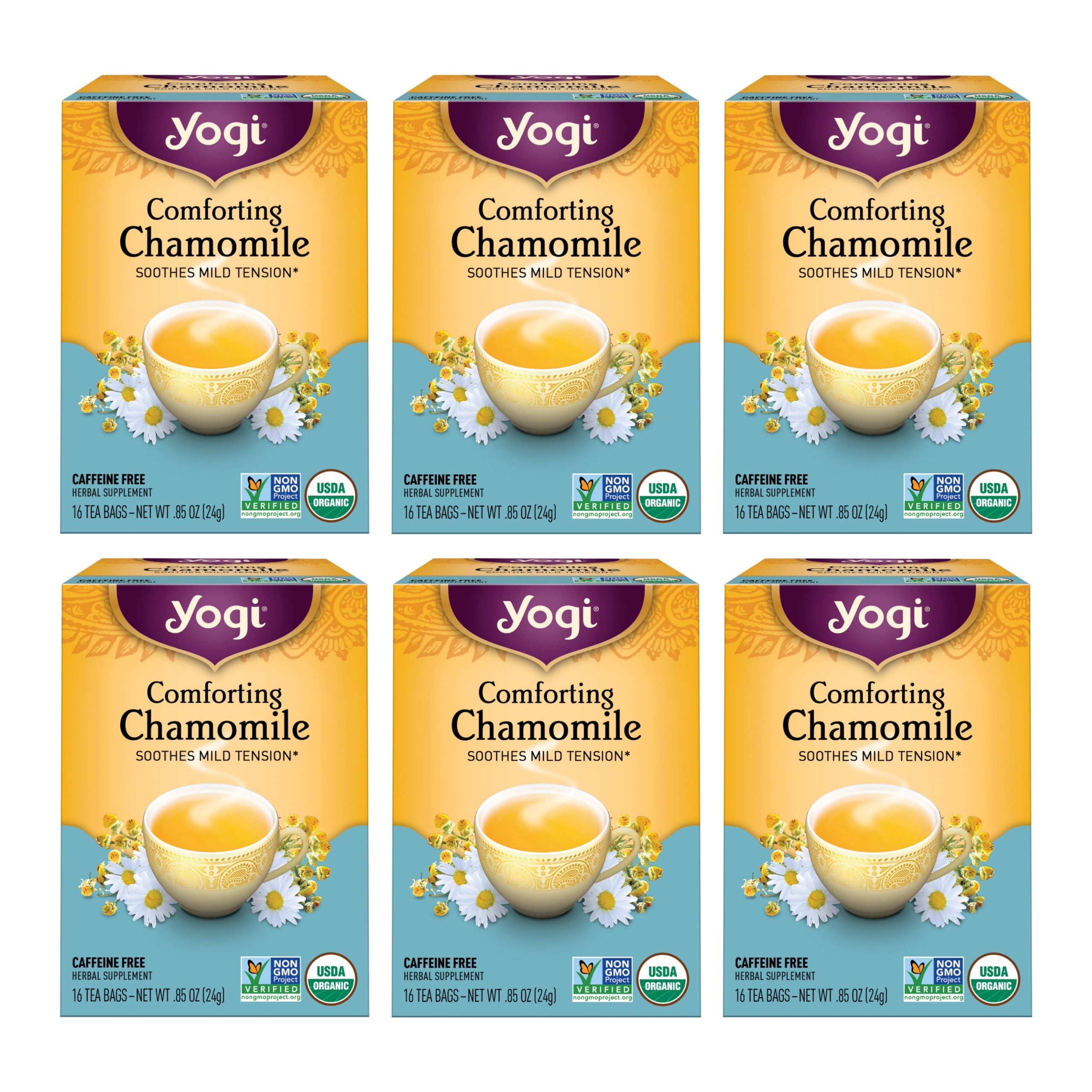 Yogi Comforting Chamomile - Organic Herbal Tea - Wellness Tea Bags - 6 Boxes of 16