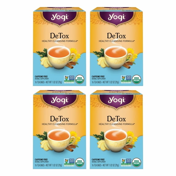 Yogi Tea DeTox Tea - Organic Detox Tea for Digestive & Circulation Support - Includes Burdock, Dandelion, Ginger Root, Black Pepper, Cardamom & Juniper Berry- 16 Tea Bags per Pack (4 Packs)
