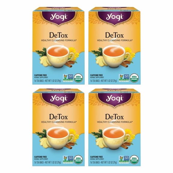 Yogi Tea DeTox Tea - Organic Detox Tea for Digestive & Circulation Support - Includes Burdock, Dandelion, Ginger Root, Black Pepper, Cardamom & Juniper Berry- 16 Tea Bags per Pack (4 Packs)