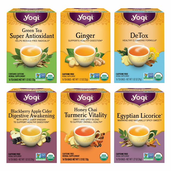 Yogi Tea Digestion and Detox Tea Variety Pack Sampler, Wellness Tea Bags, 6 Boxes of 16