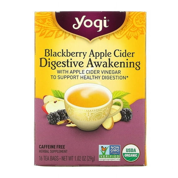 Yogi Tea, Digestive Awakening, Blackberry Apple Cider, Caffeine Free, 16 Tea Bags, 1.02 oz Pack of 3