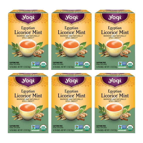 Yogi Tea Egyptian Licorice Mint, Organic Herbal Tea, Wellness Tea Bags, 6 Boxes of 16
