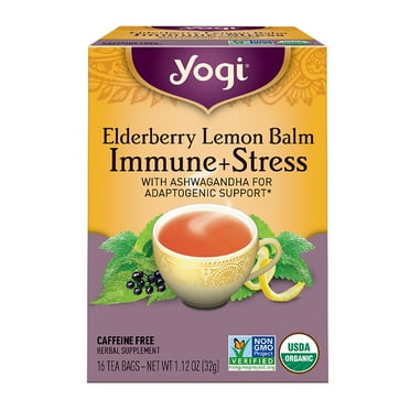 Yogi Tea Elderberry Lemon Balm Immune Plus Stress, Herbal Tea Bags, 16 Count