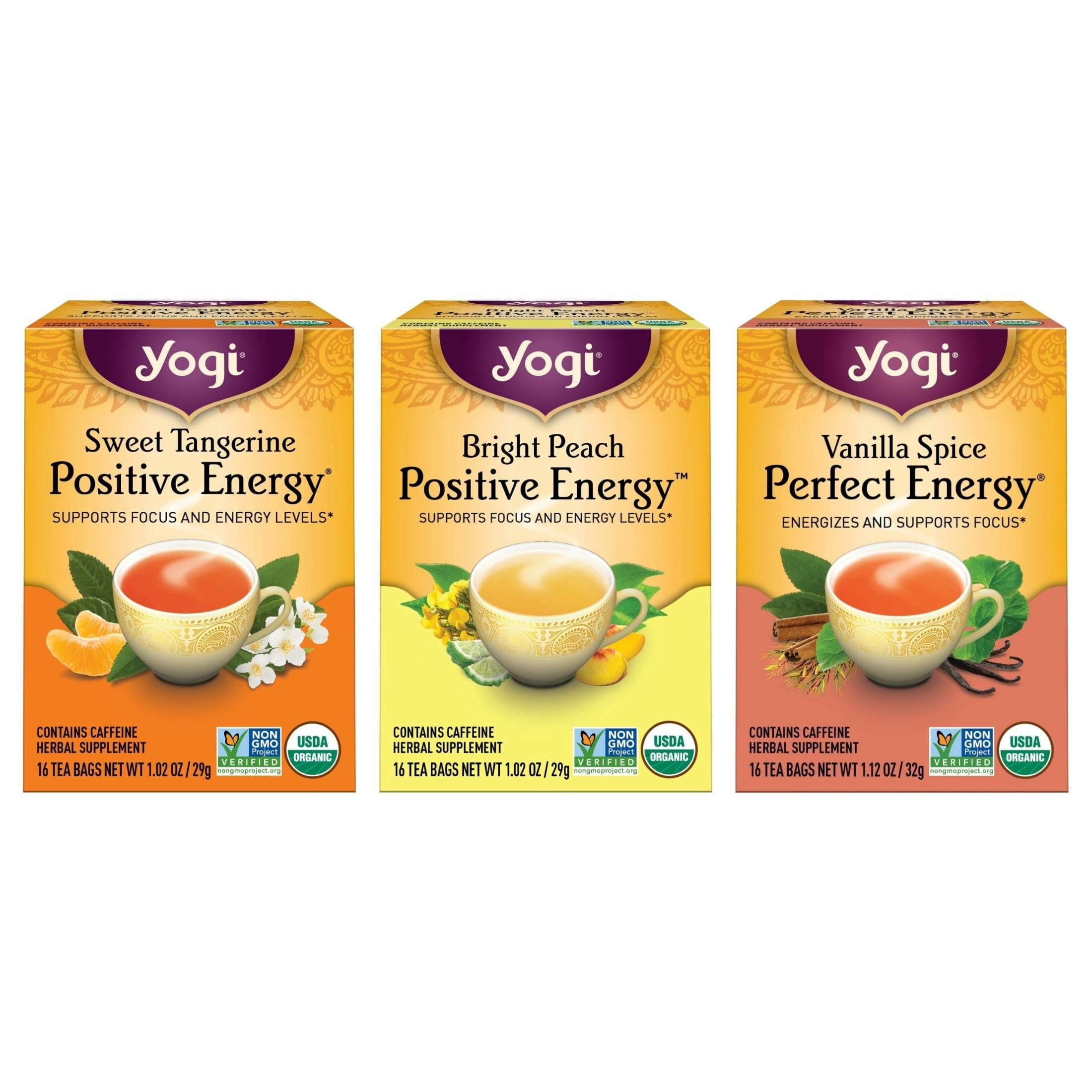 Yogi Energy Variety - Organic Sampler & Tea Gift Set  Contains Caffeine - 16 Bags per Pack (3 Packs)