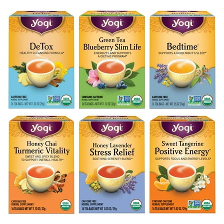 Yogi Tea Favorites Variety Pack Gift Box, Wellness Tea Bags, 6 Boxes of 16