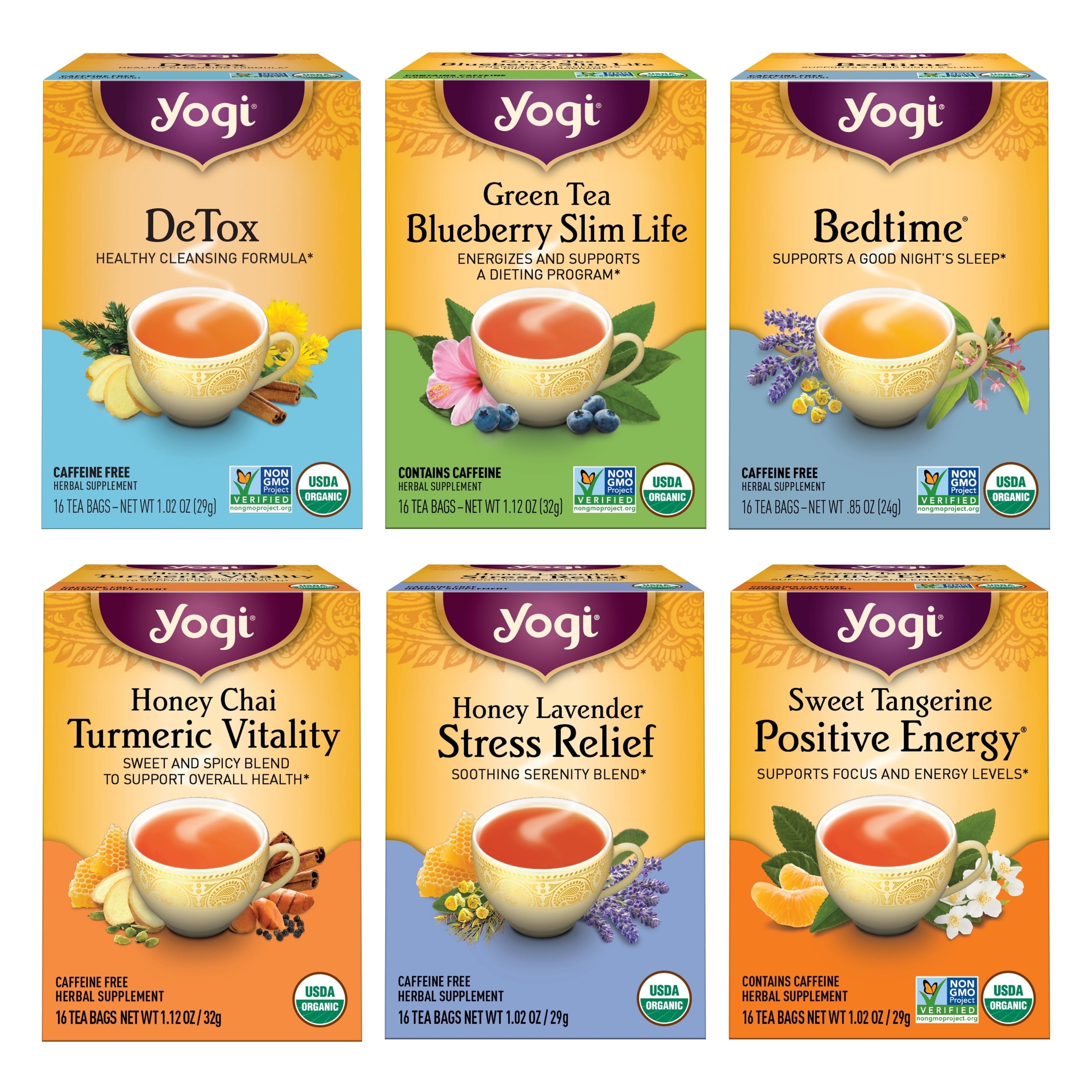 Yogi Tea Favorites Variety Pack Gift Box, Wellness Tea Bags, 6 Boxes of 16