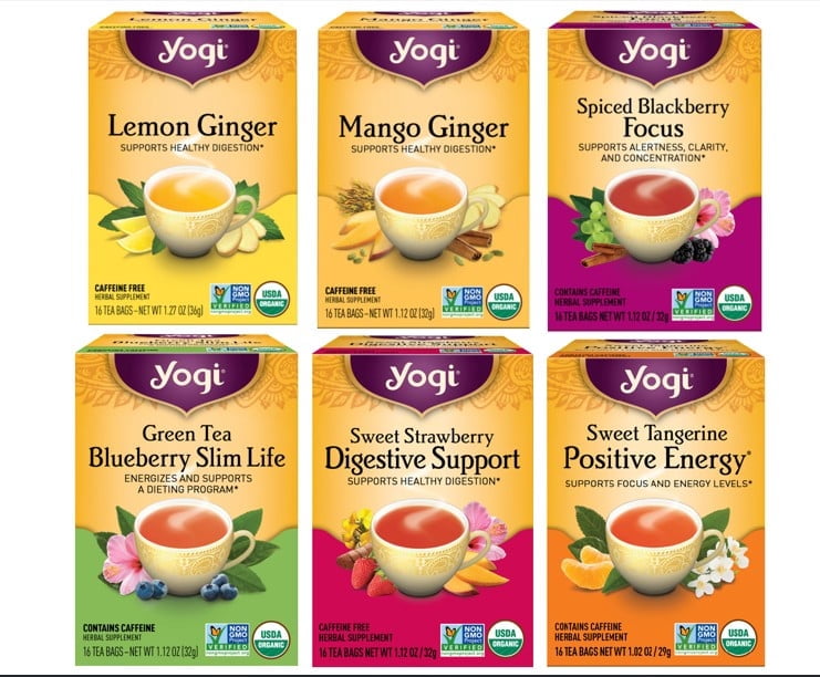 Yogi Tea Fruity Variety pack Sampler - Herbal, Black & Green Tea Bags - 6 Boxes of 16