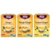 Yogi Tea Ginger Tea Variety Pack Sampler, Caffeine-Free , Wellness Tea Bags, 3 Boxes of 16