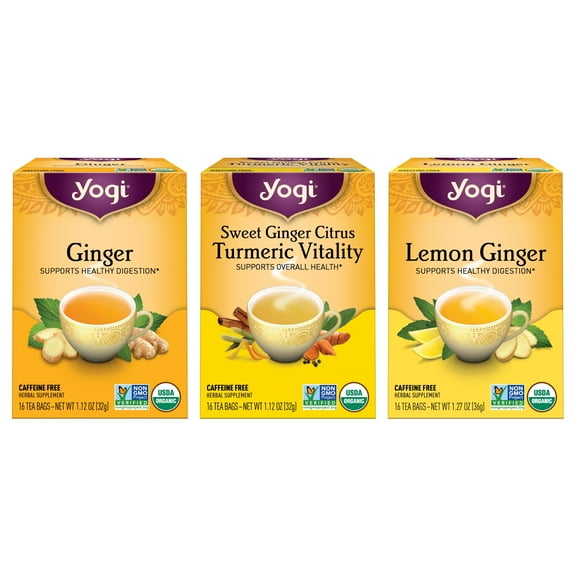 Yogi Tea - Ginger Tea Vitality Variety Pack (3 Pack) - Includes Ginger Tea, Sweet Ginger Citrus Turmeric Vitality Tea, and Lemon Ginger Tea - Supports Healthy Digestion - Caffeine Free - 48 Tea Bags