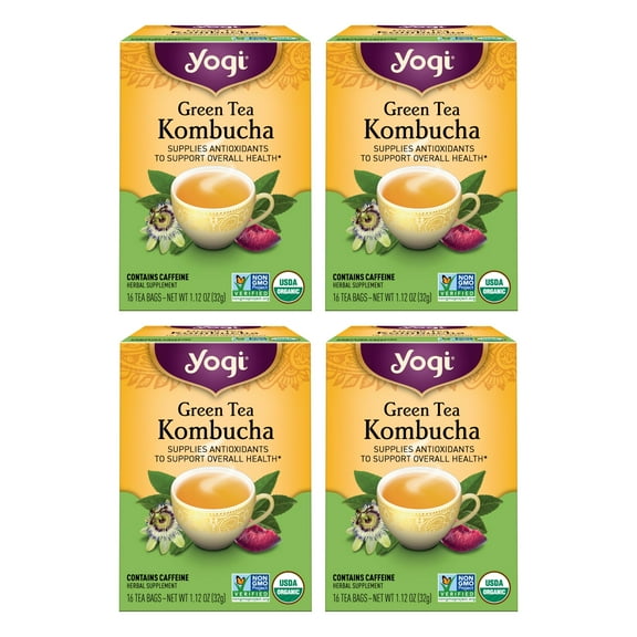 Yogi Tea Green Kombucha Tea - 16 Bags per Pack (4 Packs) - Organic - With Kombucha to Support Overall Health - Includes Lemongrass, Spearmint Leaf & More