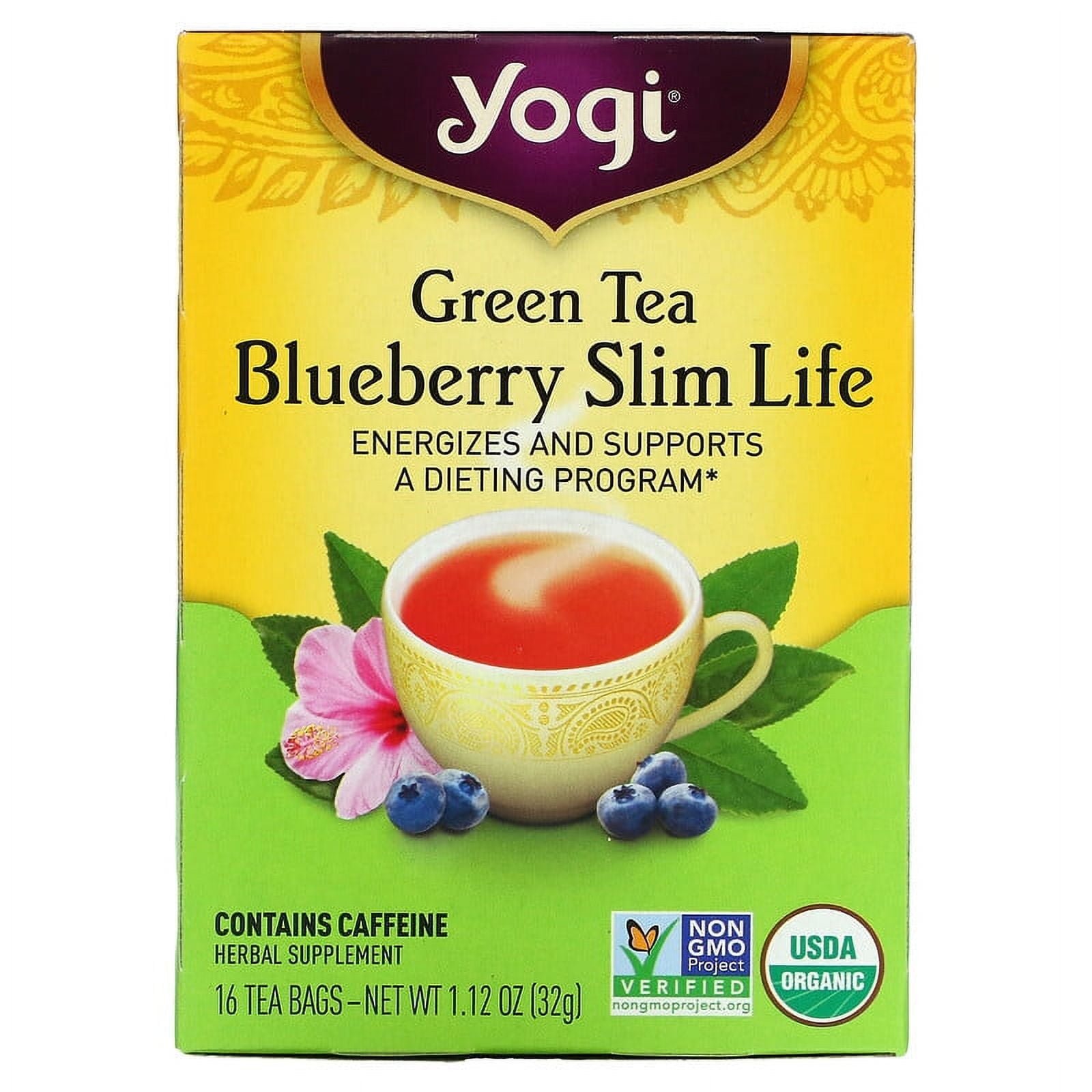 Yogi Tea, Green Tea Blueberry Slim Life, 16 Tea Bags, 1.12 oz Pack of 3