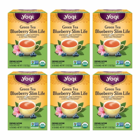 Yogi Tea Green Tea Blueberry Slim Life Tea - 16 Tea Bags per Pack (6 Packs) - Organic Tea to Support Stamina & Energy - Includes Green Tea Leaf, Bilberry Leaf, Hibiscus Flower, Blueberries & More