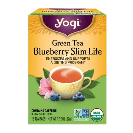 Yogi Tea Green Tea Blueberry Slim Life, Organic Green Tea Bags, 16 Count