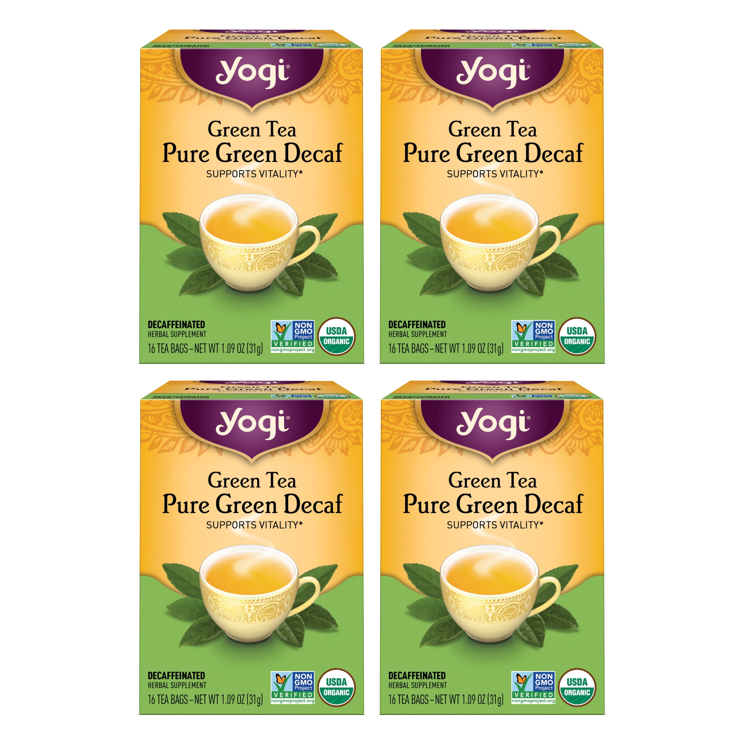 Free Shipping! Yogi Organic Decaf Green Tea, Wellness Tea Bags, 6