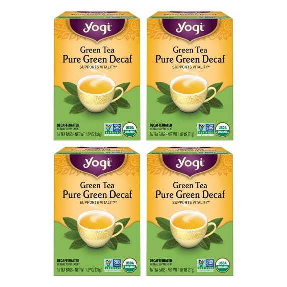 Yogi Tea - Green Tea Pure Green Decaf (4 Pack) - Supports Vitality - With Antioxidants - Decaffeinated - 64 Organic Green Tea Bags