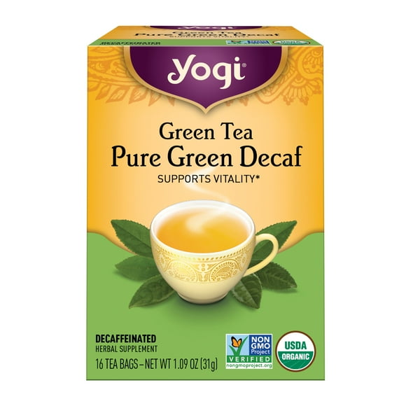 Yogi Tea Green Tea Pure Green Decaf, Wellness Tea Bags, 16 Count