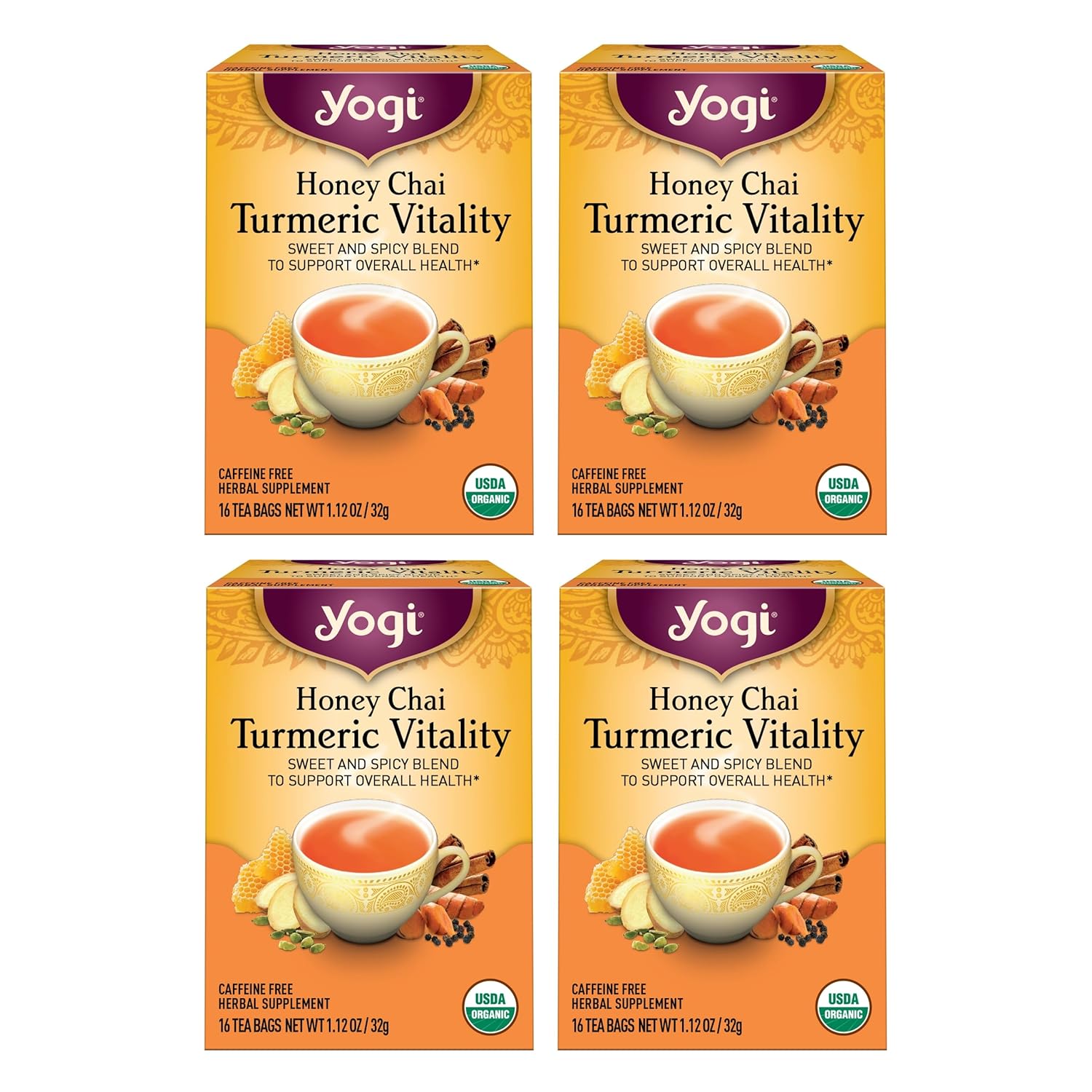 Yogi Tea Honey Chai Turmeric Vitality Tea 16 Tea Bags per Pack (4