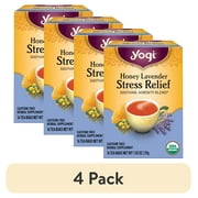 (4 pack) Yogi Tea Honey Lavender Stress Relief, Organic Herbal Tea Bags, 16 Count