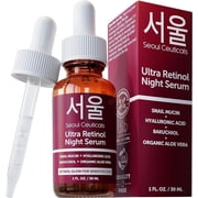 SeoulCeuticals 1% Korean Retinol Night Serum for Face - 97.5% Snail Mucin + Hyaluronic Acid + Bakuchiol, Cruelty Free K Beauty for Sensitive Skin 1oz
