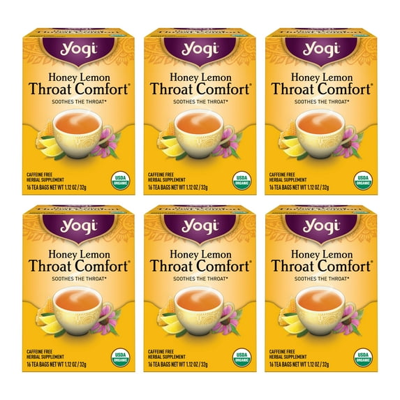 Yogi Tea Honey Lemon Throat Comfort, Organic Herbal Tea, Wellness Tea Bags, 6 Boxes of 16