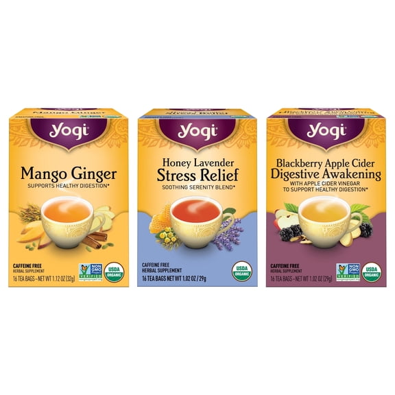 Yogi Tea Iced Tea Variety Pack Sampler, Caffeine-Free , Wellness Tea Bags, 3 Boxes of 16