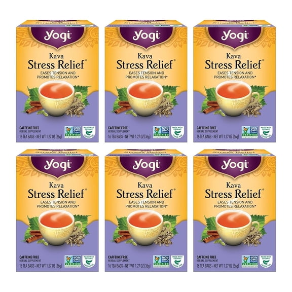 Yogi Tea Kava Stress Relief, Herbal Tea, Wellness Tea Bags, 6 Boxes of 16