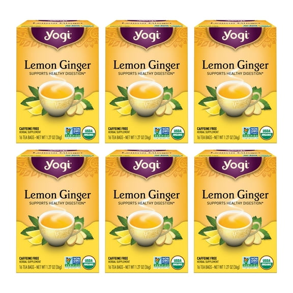 Yogi Tea, Lemon Ginger 6 Pack, 96 Herbal Tea Bags, Supports Digestion, Caffeine Free