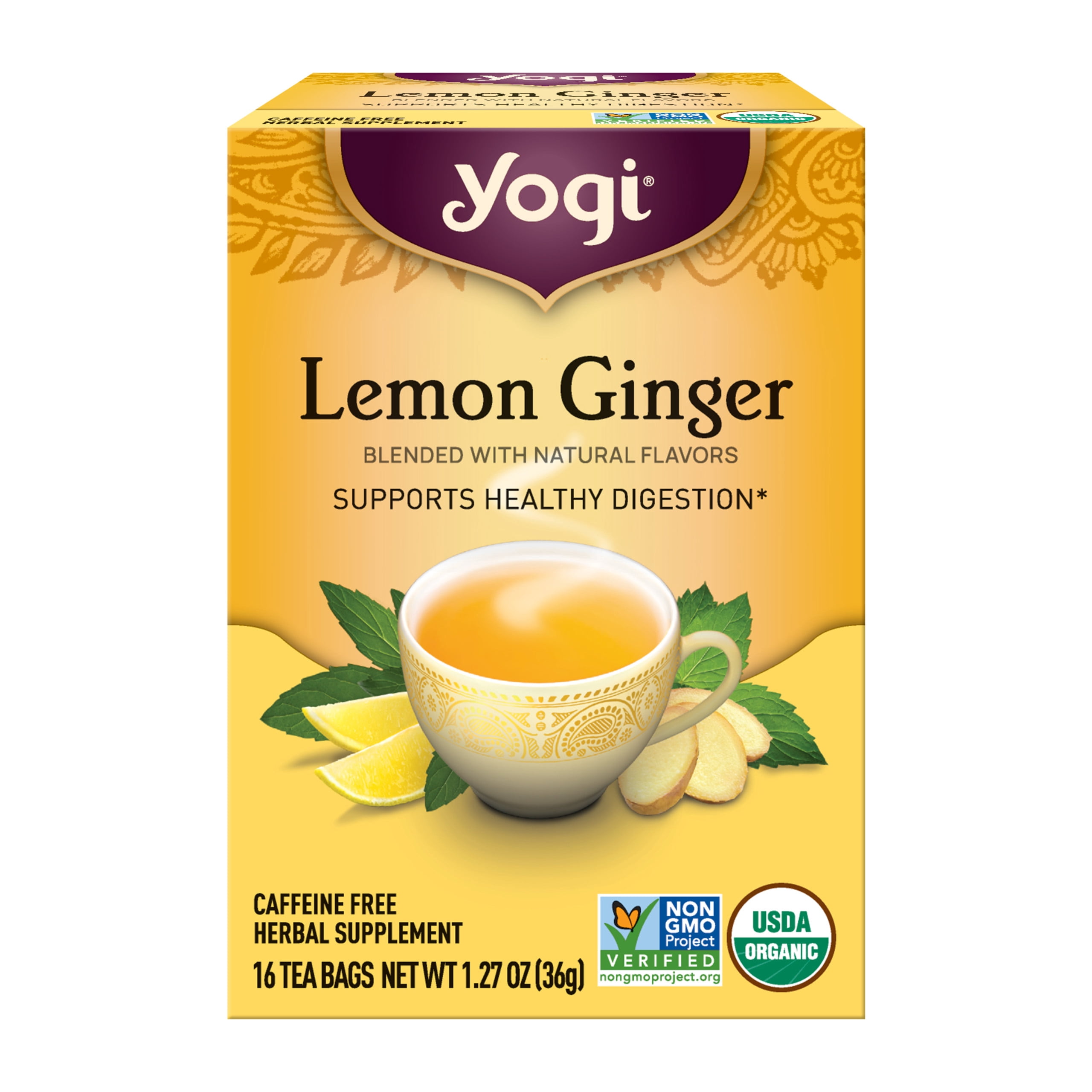 Yogi, Organic Herbal Tea Bags, 16 Count, Lemon Ginger - Walmart.com