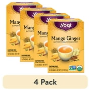 (4 pack) Yogi Tea Mango Ginger, Caffeine-Free Organic Herbal Tea Bags, 16 Count