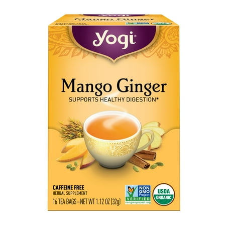 Yogi Tea Mango Ginger, Caffeine-Free Organic Herbal Tea Bags, 16 Count