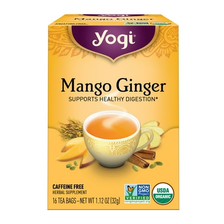 Yogi Tea Mango Ginger, Caffeine-Free Organic Herbal Tea Bags, 16 Count