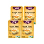 Yogi Tea Mango Ginger, Caffeine-Free Organic Herbal Tea, Wellness Tea Bags, 4 Boxes of 16