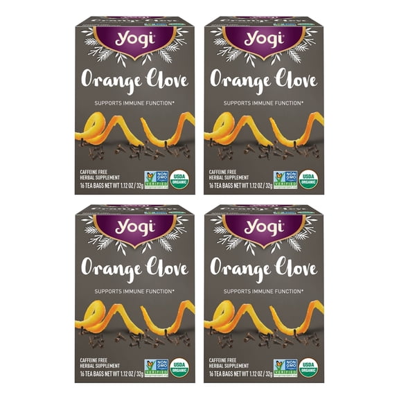 Yogi Tea Orange Clove - 16 Bags per Pack (4 Packs) - Limited Edition Organic, Caffeine-Free Holiday Tea - Immune Support - Includes Astragalus, Cinnamon, Ginger, Cardamom & More