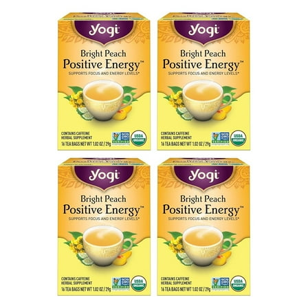 Yogi Tea - Peach Bergamot Bright Day Tea (4 Pack) - Supports Elevated Mood and Energy Levels - With Oolong and Green Tea Extract - Contains Caffeine - 64 Organic Tea Bags