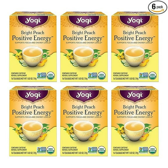 Yogi Tea - Peach Bergamot Bright Day Tea (6 Pack) - Supports Elevated Mood and Energy Levels - With Oolong and Green Tea Extract - Contains Caffeine - 96 Organic Tea Bags