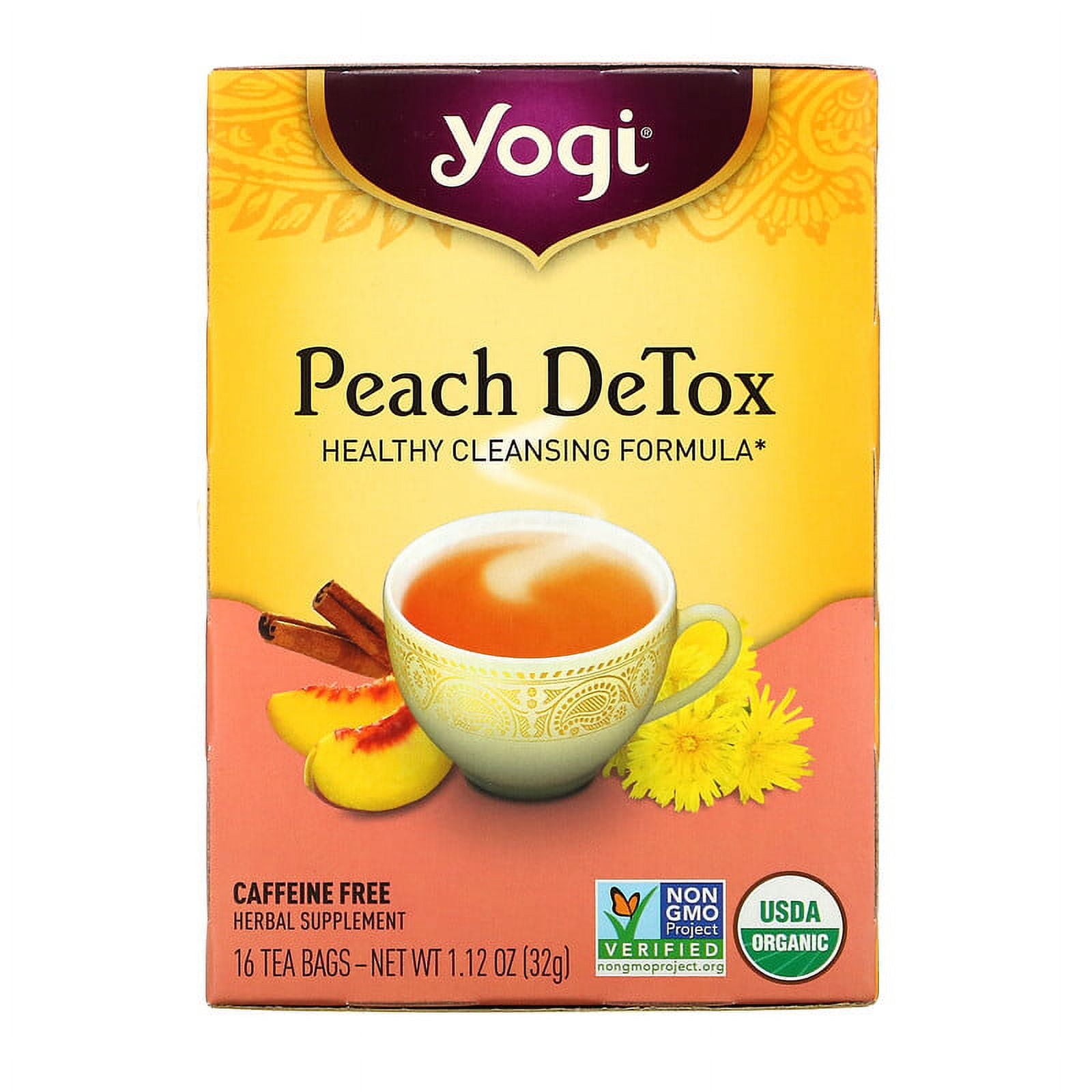 Yogi Tea, Peach DeTox, Caffeine Free, 16 Tea Bags, 1.12 oz Pack of 3