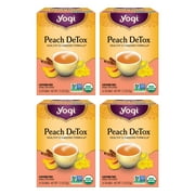 Yogi Tea Peach DeTox, Caffeine Free Organic Herbal Tea, Wellness Tea Bags, 4 Boxes of 16