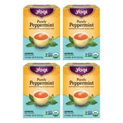 Yogi Tea Purely Peppermint, Organic Herbal Tea, Wellness Tea Bags, 4 Boxes of 16