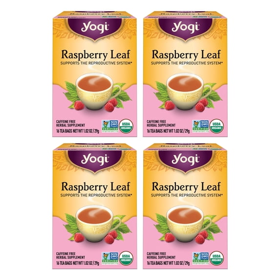 Yogi Tea Raspberry Leaf, Organic Herbal Tea Bags, 4 Boxes of 16